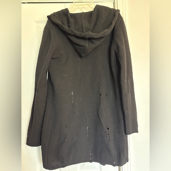 Foxblood Open Front Textured Dream Hooded Distressed Cardigan Sweater - M/L - Picture 10 of 12